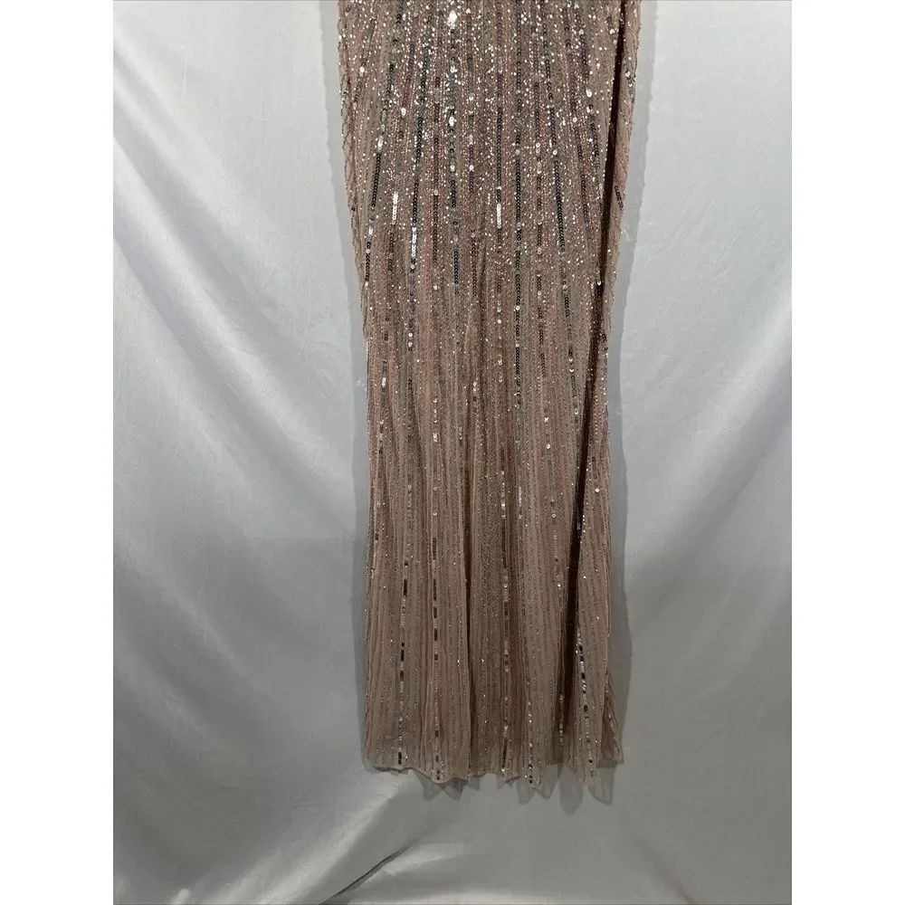 NWT $698 Mac Duggal [ 4 ] Sequined V-Neck Cape Sleeve‎ Column Gown Rose #G1859